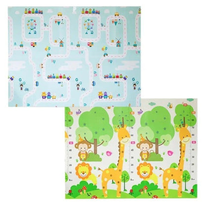 Covoras pentru Copii, Klevo, cu 2 Fete, Model Oras/Safari, din XPE+PE, Impermeabil, Antiderapant, Protectie Termica, +3 Luni, Pliabil, 180 x 200 x 1 cm, Multicolor