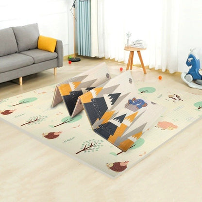 Covoras pentru Copii, Klevo, cu 2 Fete, Model Padure/Elefanti, din XPE+PE, Impermeabil, Antiderapant, Protectie Termica, +3 Luni, Pliabil, 150 x 200 x 1.5 cm, Multicolor