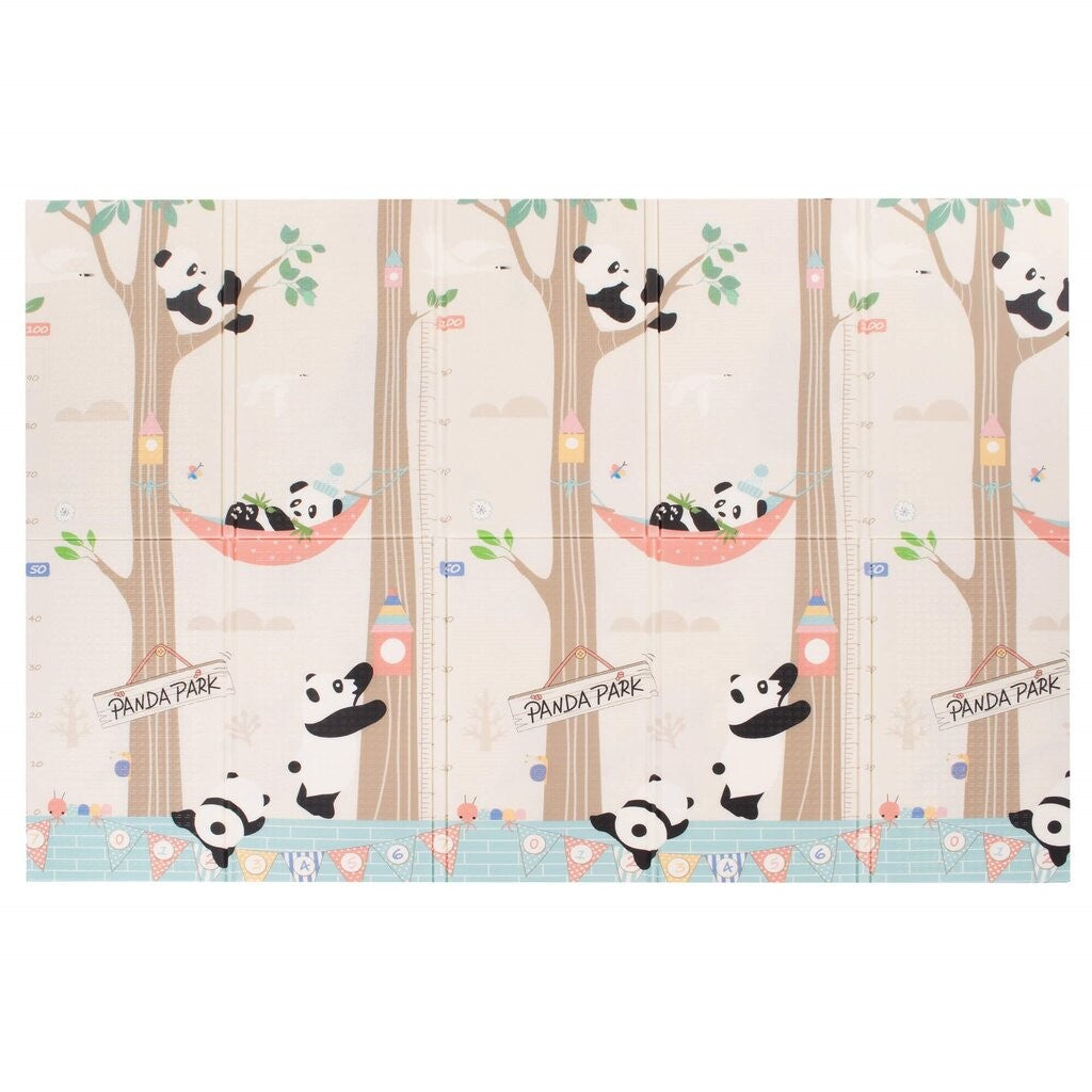Covoras pentru Copii, Klevo, cu 2 Fete, Model Panda/Party, din XPE+PE, Impermeabil, Antiderapant, Protectie Termica, +3 Luni, Pliabil, 180 x 200 x 1