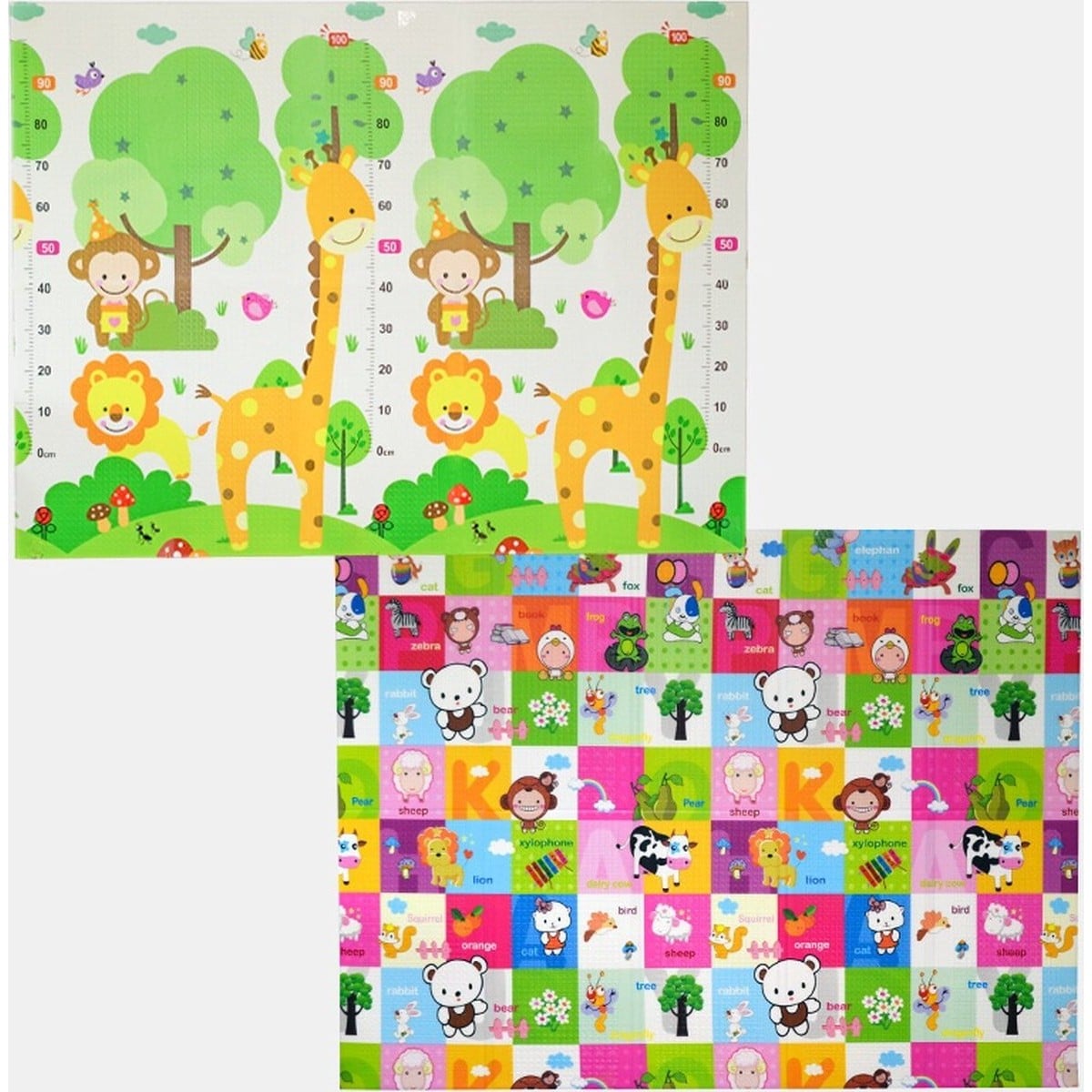Covoras pentru Copii, Klevo, cu 2 Fete, Model Safari/Animale, din XPE+PE, Impermeabil, Antiderapant, Protectie Termica, +3 Luni, Pliabil, 150 x 200 x 1 cm, Multicolor