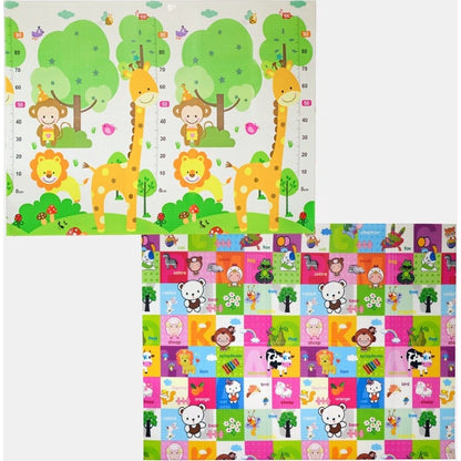 Covoras pentru Copii, Klevo, cu 2 Fete, Model Safari/Animale, din XPE+PE, Impermeabil, Antiderapant, Protectie Termica, +3 Luni, Pliabil, 150 x 200 x 1 cm, Multicolor