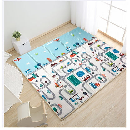 Covoras pentru Copii, Klevo, cu 2 Fete, Model Trafic/Girafe, din XPE+PE, Impermeabil, Antiderapant, Protectie Termica, +3 Luni, Pliabil, 180 x 200 x 1 cm, Multicolor