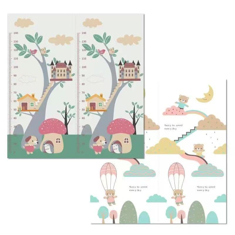 Covoras pentru Copii, Klevo, cu 2 Fete, Model Ursulet/Catelusi, din XPE+PE, Impermeabil, Antiderapant, Protectie Termica, +3 Luni, Pliabil, 150 x 200 x 1.5 cm, Multicolor