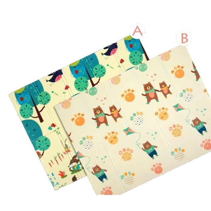 Covoras pentru Copii, Klevo, cu 2 Fete, Model Zmeu/Ursi, din XPE+PE, Impermeabil, Antiderapant, Protectie Termica, +3 Luni, Pliabil, 150 x 200 x 1.5 cm, Multicolor