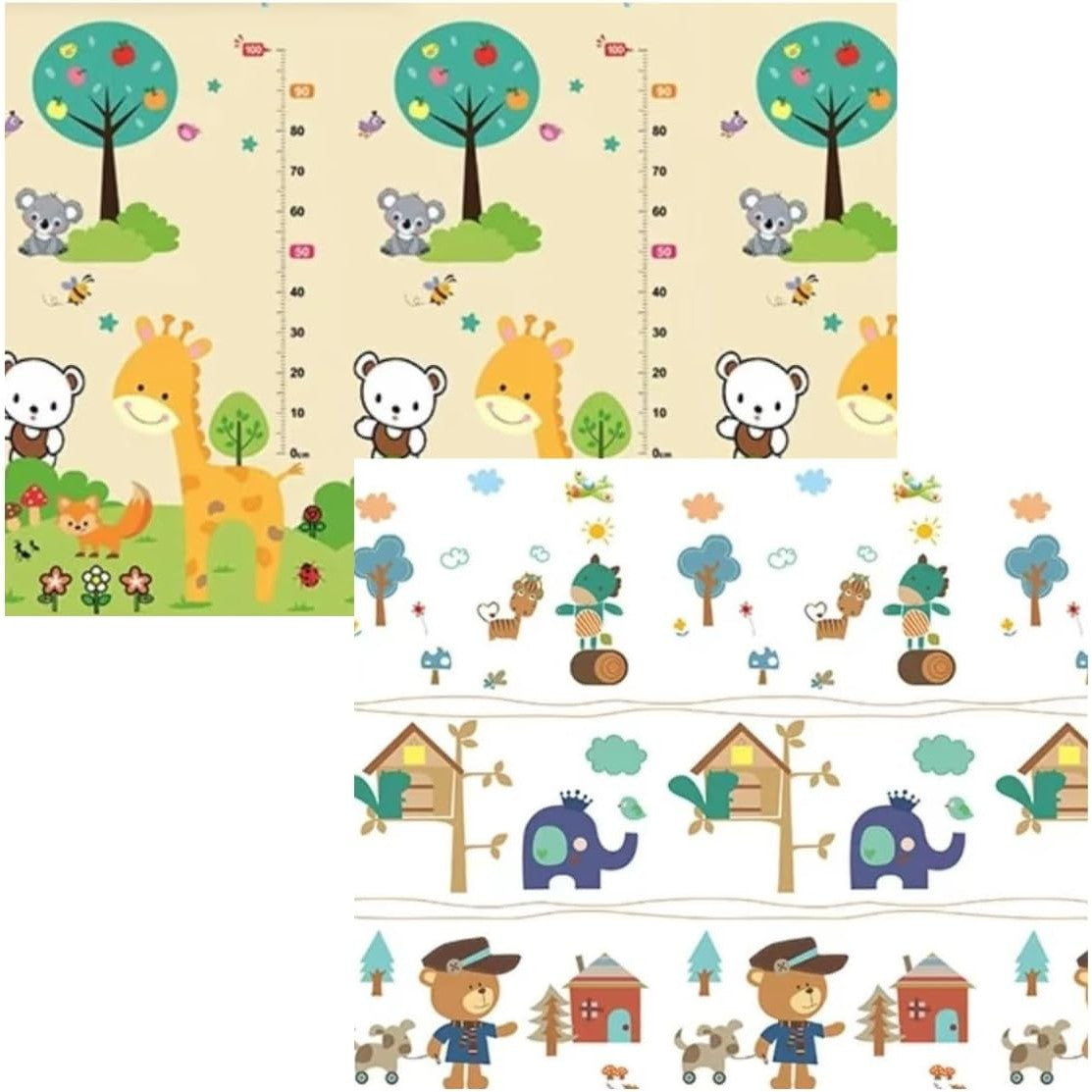 Covoras pentru Copii, Klevo, cu 2 Fete, Model ZOO/Ursulet, din XPE+PE, Impermeabil, Antiderapant, Protectie Termica, +3 Luni, Pliabil, 150 x 200 x 1.5 cm, Multicolor