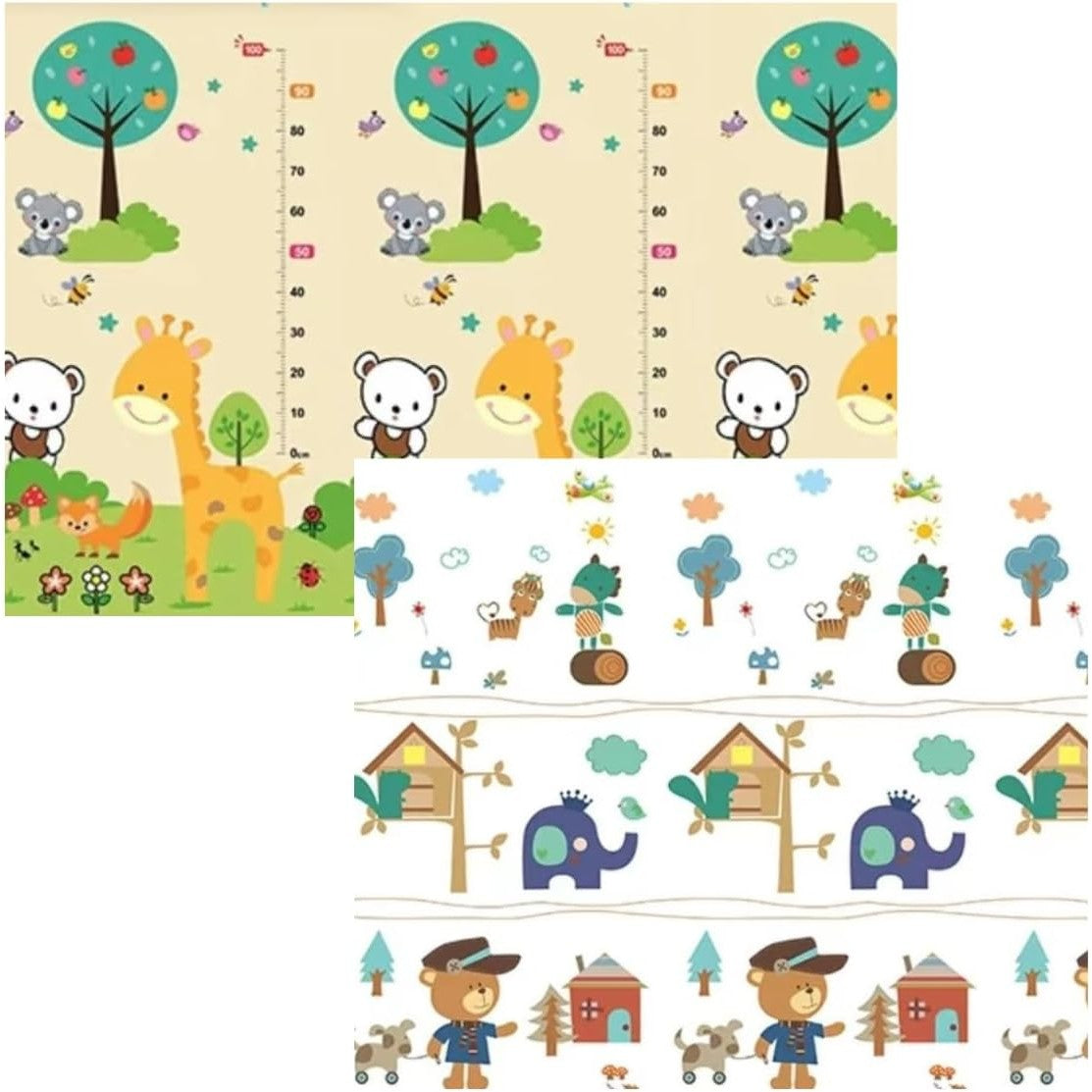 Covoras pentru Copii, Klevo, cu 2 Fete, Model ZOO/Ursulet, din XPE+PE, Impermeabil, Antiderapant, Protectie Termica, +3 Luni, Pliabil, 150 x 200 x 1.5 cm, Multicolor