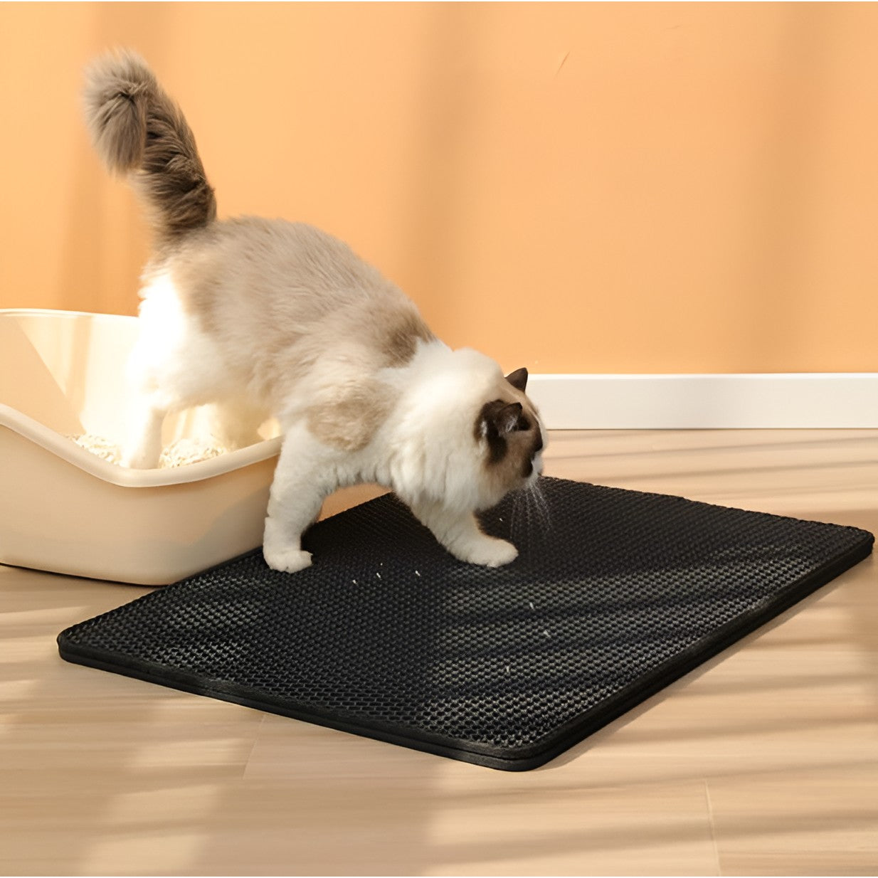Covoras pentru Litiera, Klevo, Covor cu Doua Fete pentru Pisici, Rezistent la Apa, Colectare Granule de Nisip, Antiderapant, 40x50 cm, Negru