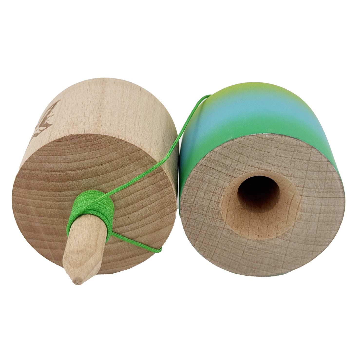 Kendama Pill X Originala, Klevo, Profesionala Model Rubber Grip Pilula, din Lemn, Varsta 9+, Ata 62/65 cm, 11 x 5 x 5 cm, Gradient Galben/Albastru/Verde
