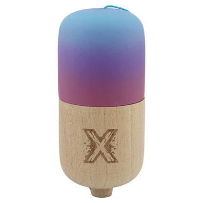 Kendama Pill X Originala, Klevo, Profesionala Model Rubber Grip Pilula, din Lemn, Varsta 9+, Ata 62/65 cm, 11 x 5 x 5 cm, Gradient Albastru deschis/Rosu