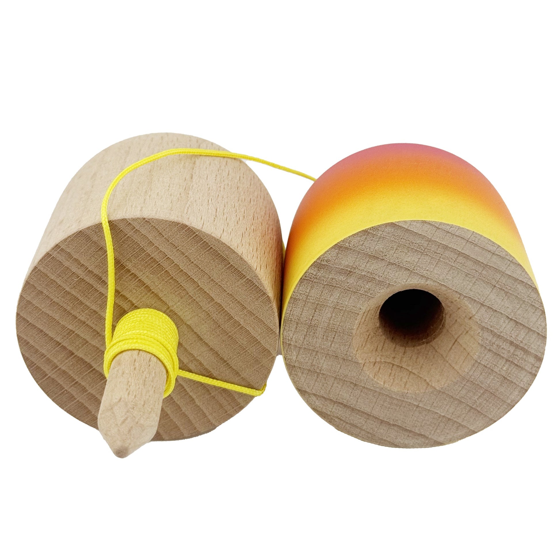 Kendama Pill X Originala, Klevo, Profesionala Model Rubber Grip Pilula, din Lemn, Varsta 9+, Ata 62/65 cm, 11 x 5 x 5 cm, Gradient Roz/Portocaliu/Galben