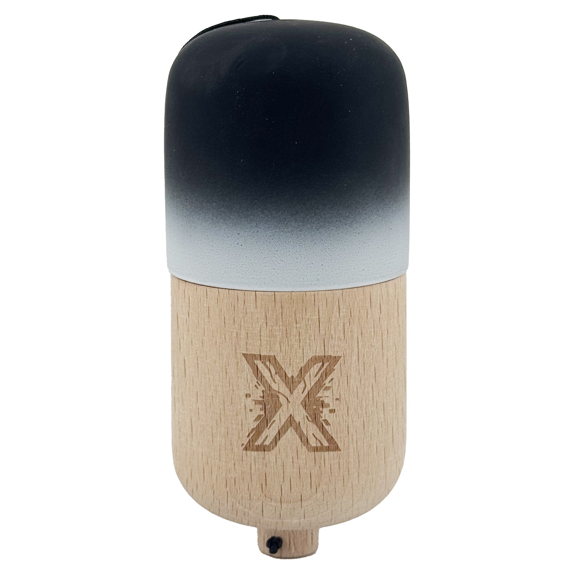 Kendama Pill X Originala, Klevo, Profesionala Model Rubber Grip Pilula, din Lemn, Varsta 9+, Ata 62/65 cm, 11 x 5 x 5 cm, Gradient Negru/Alb