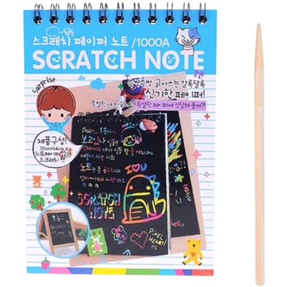 Caiet cu fise razuibile Klevo, DIY Magic Scratch, 12 File, Curcubeu, Creion din Lemn, Cartonase negre, 14.5 x 10 cm, albastru