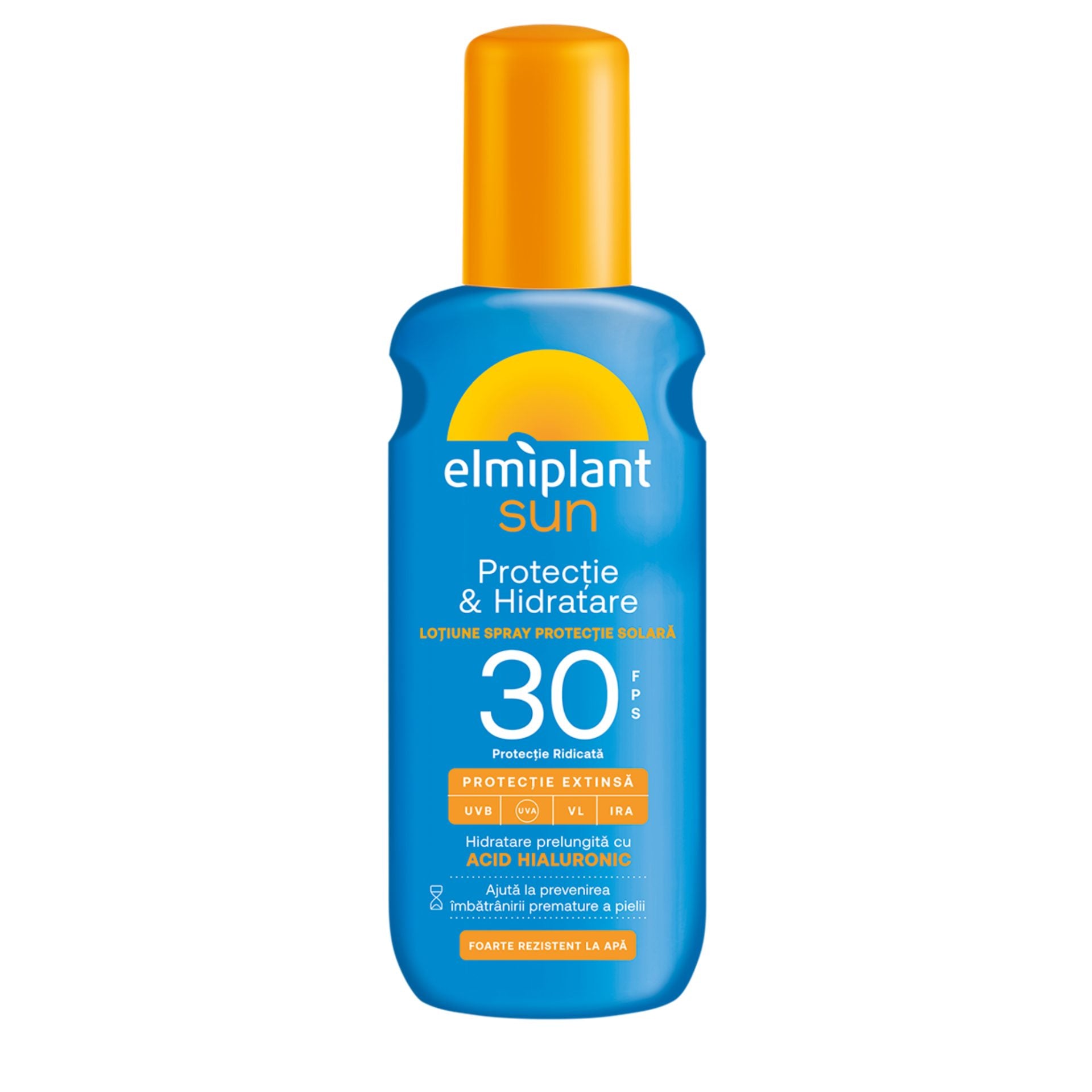 Crema de Soare, Lotiune Spray Pentru Protectie Solara, Elmiplant Sun, Protectie si Hidratare cu Acid Hialuronic, SPF 30, 200 ml