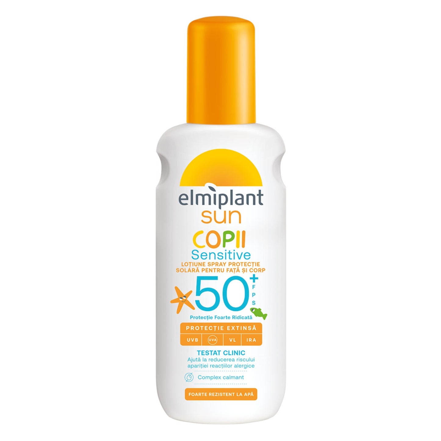 Crema de Soare Pentru Copii, Lotiune Spray Pentru Protectie Solara Pentru Fata si Corp, Elmiplant Sun, Sensitive, SPF 50+, 200 ml