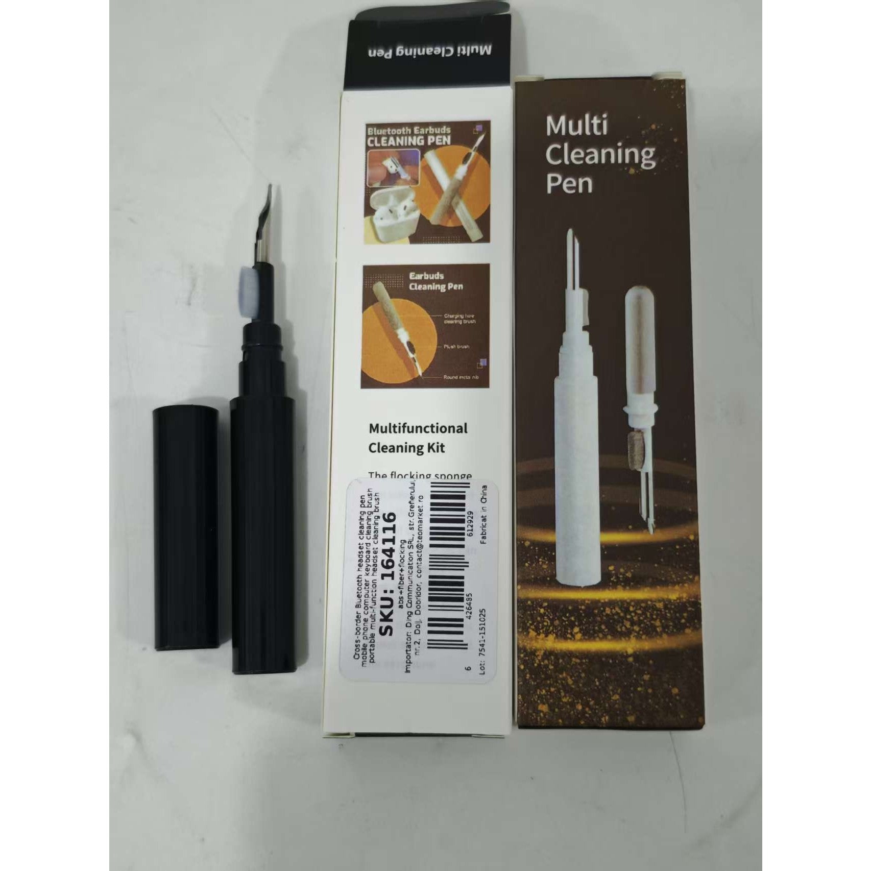 Kit de Curatare Casti 3in1, Klevo, Multifunctional, din ABS, 10.6 x 1.3 x 1.3 cm, Negru