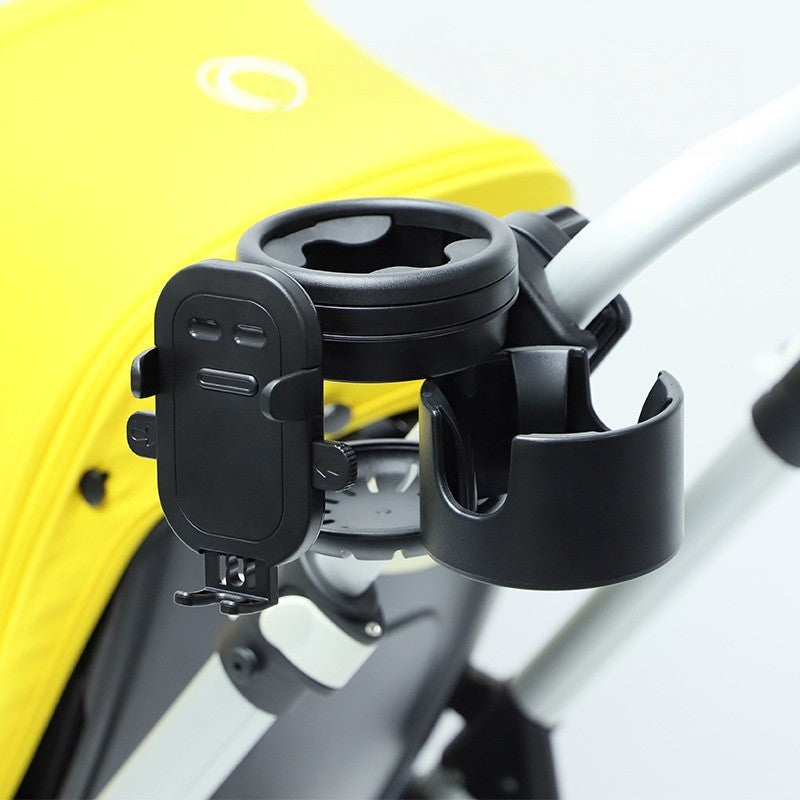 Suport Universal 3in1, Klevo, pentru Carucior, Biciclete, Masina, din ABS, 1 Suport Telefon si 2 Suporturi Pahare, Rotire 360°, Negru