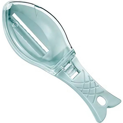 Curatator Manual Solzi de Peste, Klevo, Forma Peste , Recipient cu Capcac pentru Solzi, Plastic, Albastru deschis, 16x6 cm