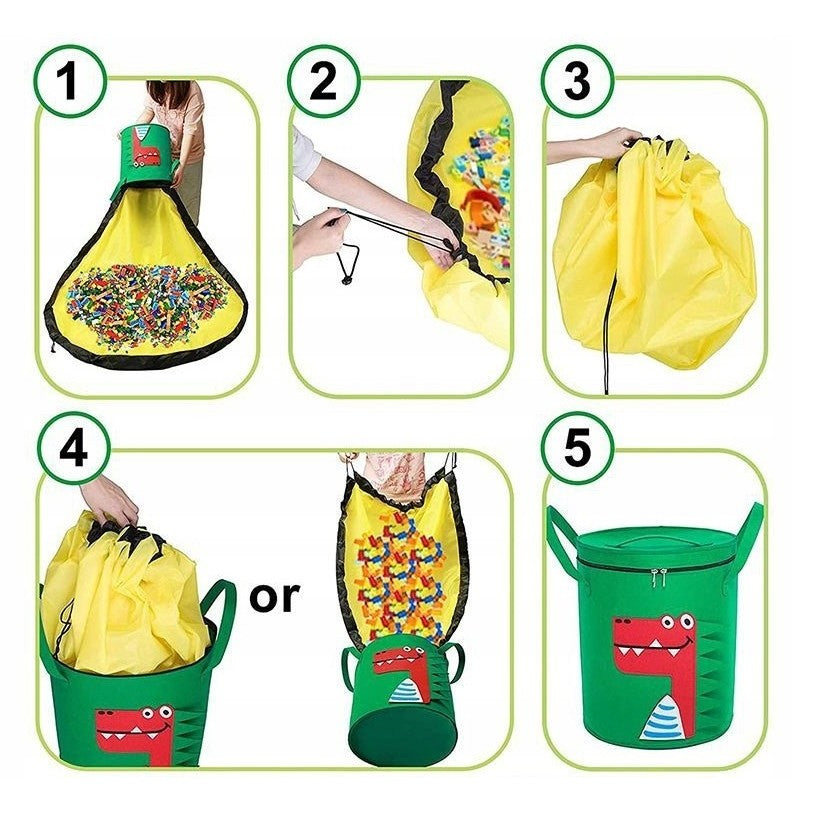 Cutie de Depozitare 2In1, Klevo, Impermeabila, Covor pentru Jucarii si Lego 150cm, Capacitate Mare, cu Manere, cu Sfori, Inaltime 40cm, Model Crocodil, Verde