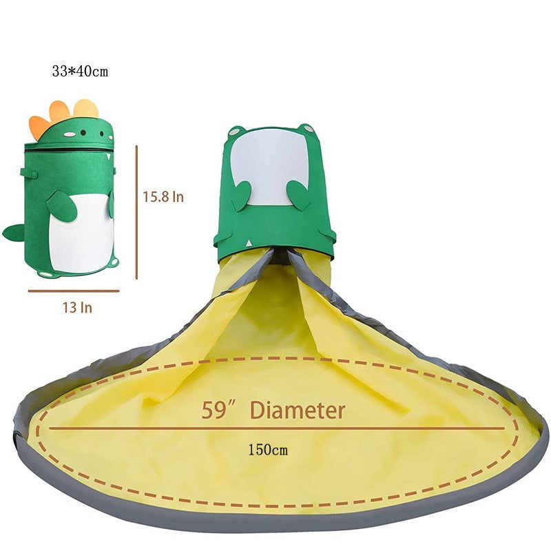 Cutie de Depozitare 2In1, Klevo, Impermeabila, Covor pentru Jucarii si Lego 150cm, Capacitate Mare, cu Manere, cu Sfori, Inaltime 40cm, Model Dinozaur, Verde