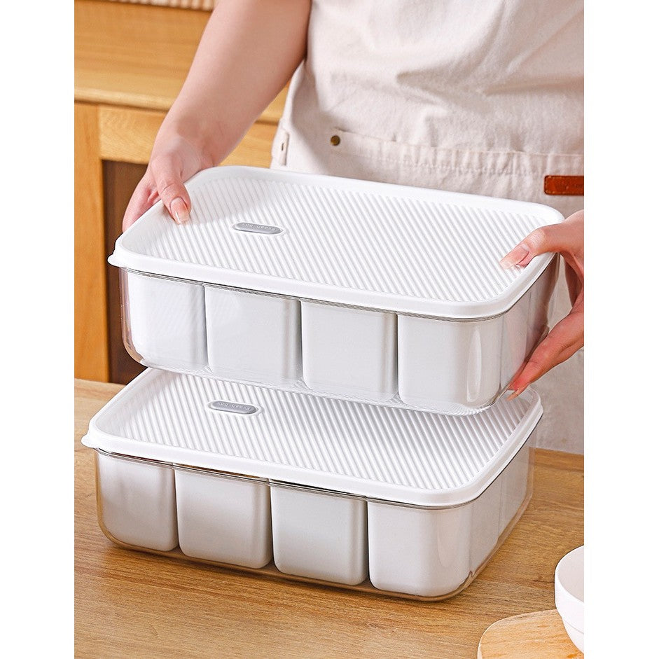 Cutie pentru Depozitare Alimente, Klevo, 8 Compartimente cu Capac, Material PET+PP, 29 x 20 x 9 cm, Alb/Transparent