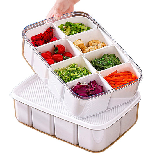 Cutie pentru Depozitare Alimente, Klevo, 8 Compartimente cu Capac, Material PET+PP, 29 x 20 x 9 cm, Alb/Transparent