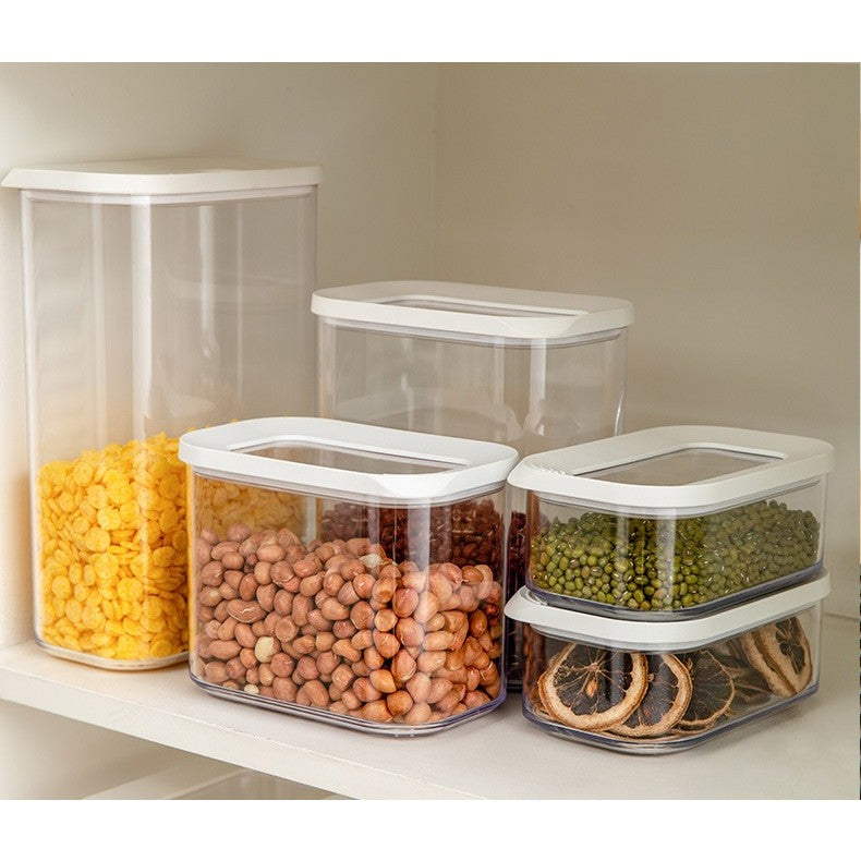 Cutie de Depozitare Alimente, Klevo, 1.5L, Capac Alb, din ABS+Silicon, 14.5 x 9 x 16.7 cm, Transparent