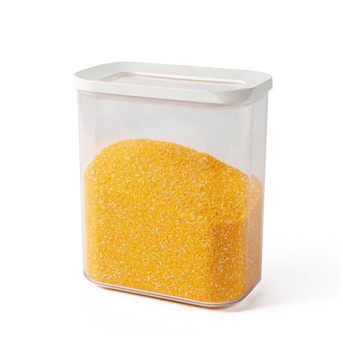 Cutie de Depozitare Alimente, Klevo, 1.5L, Capac Alb, din ABS+Silicon, 14.5 x 9 x 16.7 cm, Transparent