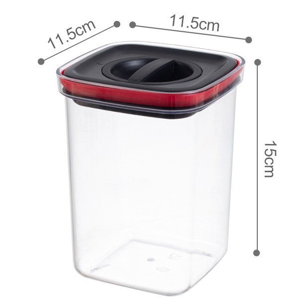 Cutie de Depozitare Alimente, Klevo, Cutie de tip Container, Recipient pentru Cereale in Bucatarie, 11.5 x 11.5 x 15 cm, volum 1200 ml, Transparenta cu Capac Negru