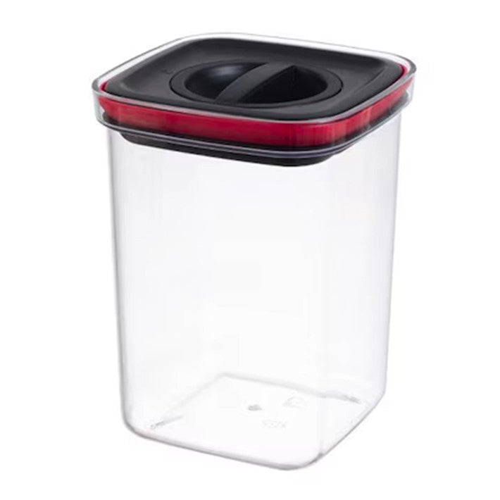 Cutie de Depozitare Alimente, Klevo, Cutie de tip Container, Recipient pentru Cereale in Bucatarie, 11.5 x 11.5 x 15 cm, volum 1200 ml, Transparenta cu Capac Negru