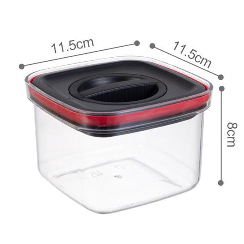 Cutie de Depozitare Alimente, Klevo, Cutie de tip Container, Recipient pentru Cereale in Bucatarie, S 11.5 x 11.5 x 8 cm, volum 600 ml, Transparenta cu Capac Negru