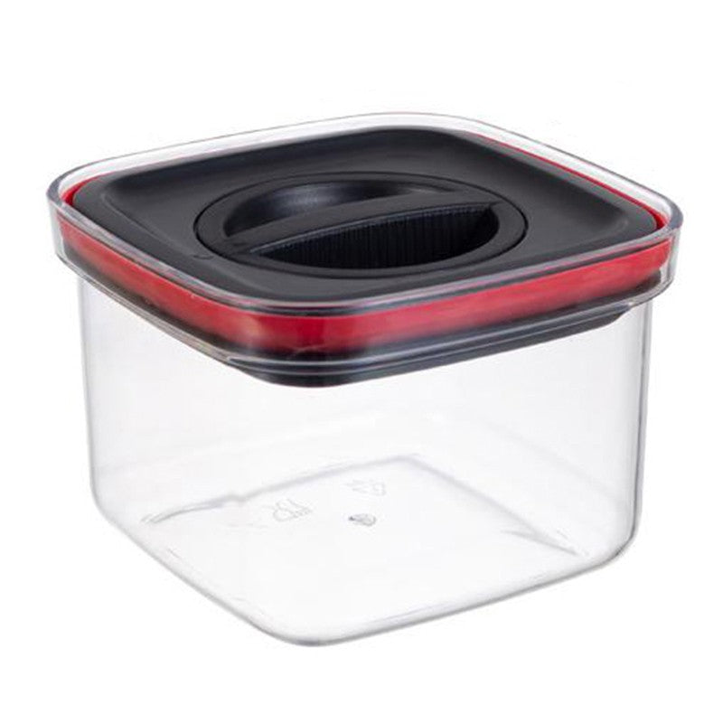 Cutie de Depozitare Alimente, Klevo, Cutie de tip Container, Recipient pentru Cereale in Bucatarie, S 11.5 x 11.5 x 8 cm, volum 600 ml, Transparenta cu Capac Negru