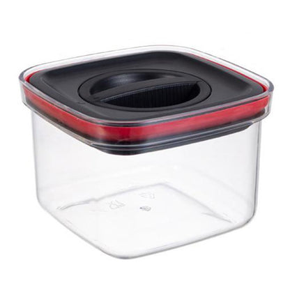 Cutie de Depozitare Alimente, Klevo, Cutie de tip Container, Recipient pentru Cereale in Bucatarie, S 11.5 x 11.5 x 8 cm, volum 600 ml, Transparenta cu Capac Negru