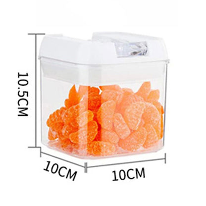 Cutie de Depozitare Alimente, Klevo, Cutie de Depozitare tip Container pentru Bucatarie, cu Capac, Inchidere Ermetica, Cutie pentru Cereale, 10.5 x 10 x 10 cm, volum 0.5 L, Alb