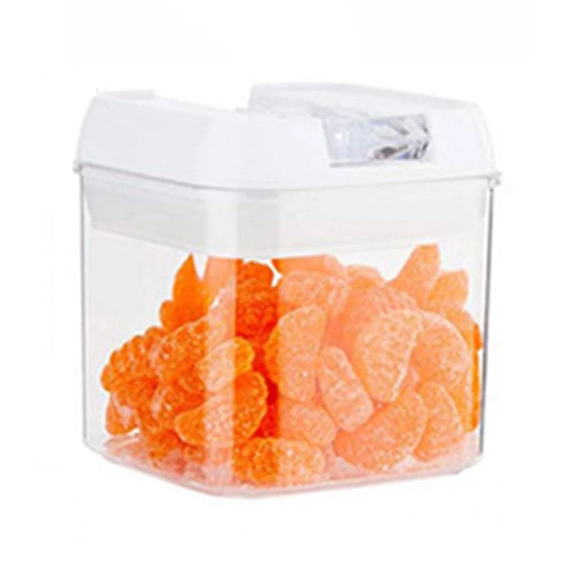 Cutie de Depozitare Alimente, Klevo, Cutie de Depozitare tip Container pentru Bucatarie, cu Capac, Inchidere Ermetica, Cutie pentru Cereale, 10.5 x 10 x 10 cm, volum 0.5 L, Alb