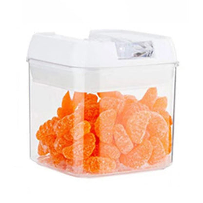 Cutie de Depozitare Alimente, Klevo, Cutie de Depozitare tip Container pentru Bucatarie, cu Capac, Inchidere Ermetica, Cutie pentru Cereale, 10.5 x 10 x 10 cm, volum 0.5 L, Alb