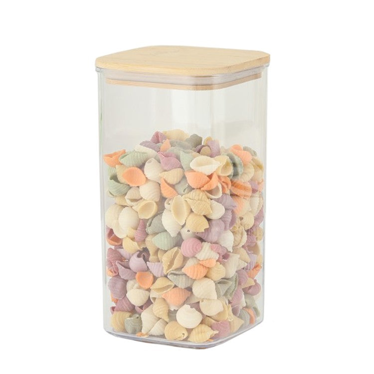 Cutie de Depozitare Alimente, Klevo, Cutie de tip Container, Cutie pentru Cereale, din Plastic, Capac din Bambuc, 10 x 10 x 19 cm, Volum 1.2l, Transparent