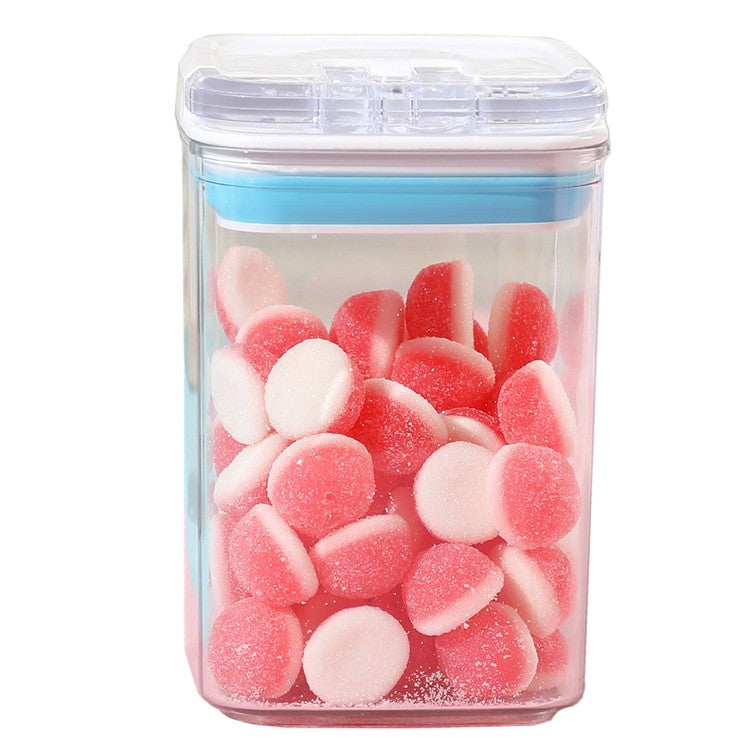 Cutie de Depozitare Alimente, Klevo, tip Container, 0.8L, 10x10x15.5 cm, Recipiente pentru Cereale in Bucatarie,  Transparente cu Capac Alb-Albastru