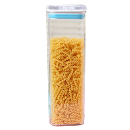Cutie de Depozitare Alimente, Klevo, tip Container, 1.9L, 10x10x30.5 cm, Recipiente pentru Cereale in Bucatarie,  Transparente cu Capac Alb-Albastru