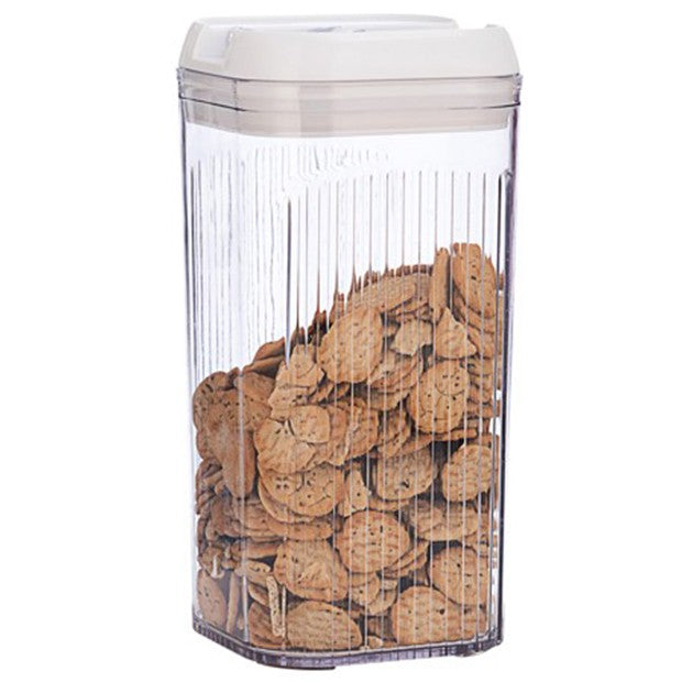 Cutie de Depozitare Alimente, Klevo, Cutie de Tip Container, 2.5L, 12.5x12.5x26 cm, Recipiente pentru Cereale in Bucatarie, Transparente cu Capac Alb