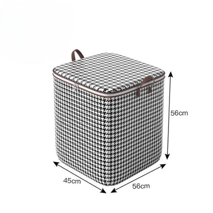 Cutie de Depozitare cu Fermoar, Klevo, Pliabila, Maner Ranforsat, Fermoar Rezistent, pentru Haine, Paturi, Plapumi, Perne, Lenjerii de Pat, Jucarii, 56x45x56 cm, 140 Litri, in Carouri, Alb-Negru