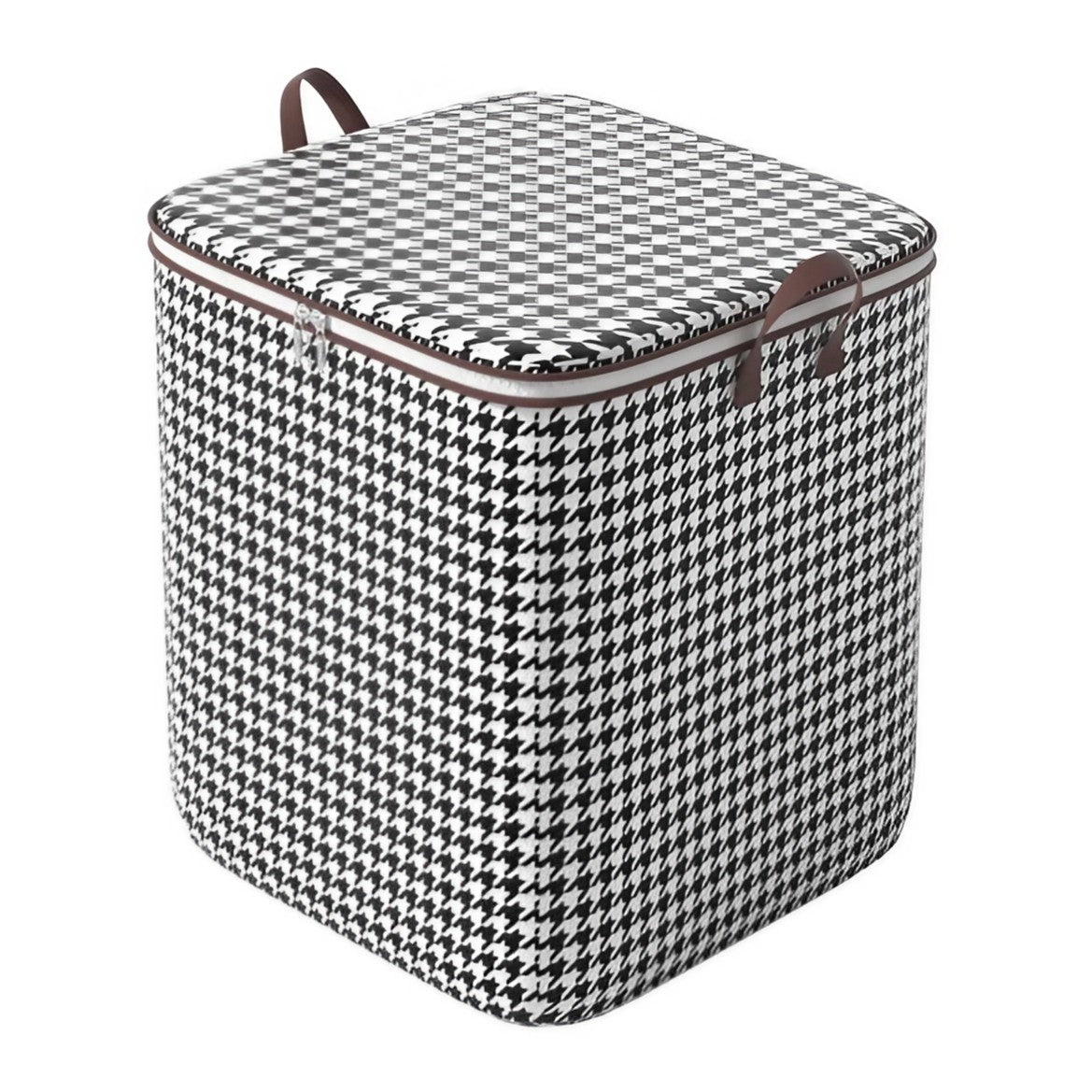 Cutie de Depozitare cu Fermoar, Klevo, Pliabila, Maner Ranforsat, Fermoar Rezistent, pentru Haine, Paturi, Plapumi, Perne, Lenjerii de Pat, Jucarii, 56x45x56 cm, 140 Litri, in Carouri, Alb-Negru