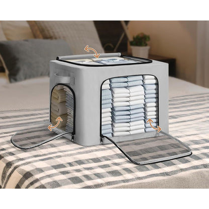 Cutie de Depozitare, Klevo, cu 3 Ferestre cu Fermoar Bidirectional, Cadru din Otel, Impermeabil, 38L, 42 x 30 x 30 cm, Gri