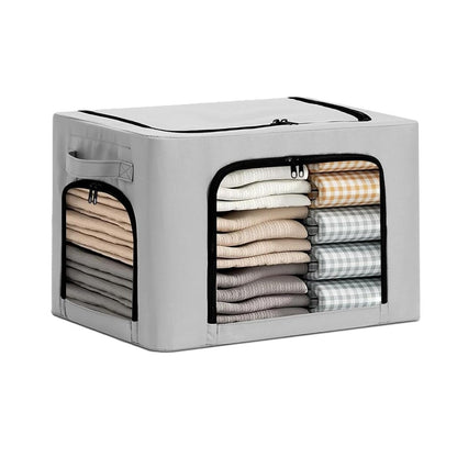 Cutie de Depozitare, Klevo, cu 3 Ferestre cu Fermoar Bidirectional, Cadru din Otel, Impermeabil, 38L, 42 x 30 x 30 cm, Gri