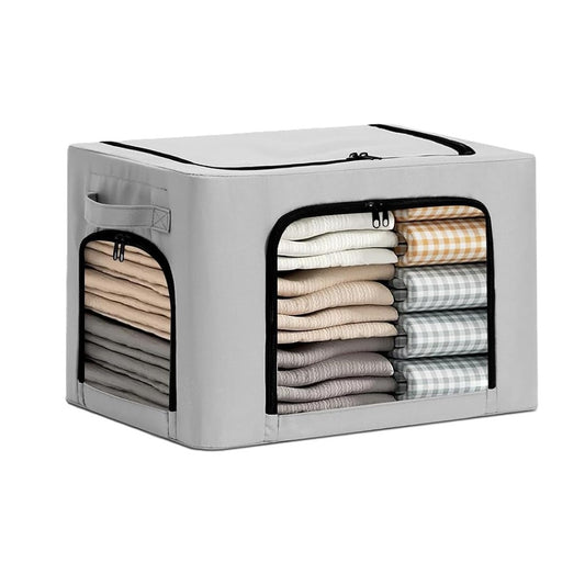 Cutie de Depozitare, Klevo, cu 3 Ferestre cu Fermoar Bidirectional, Cadru din Otel, Impermeabil, 38L, 42 x 30 x 30 cm, Gri