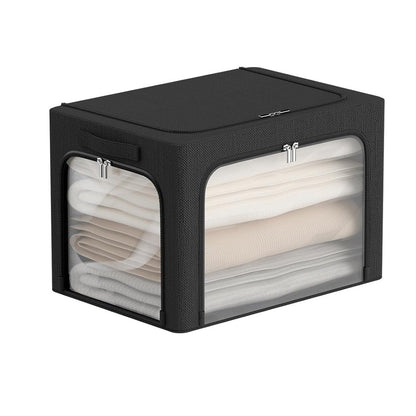Cutie de Depozitare, Klevo, cu 3 Ferestre cu Fermoar Bidirectional, Cadru din Otel, Impermeabil, 38L, 42 x 30 x 30 cm, Negru