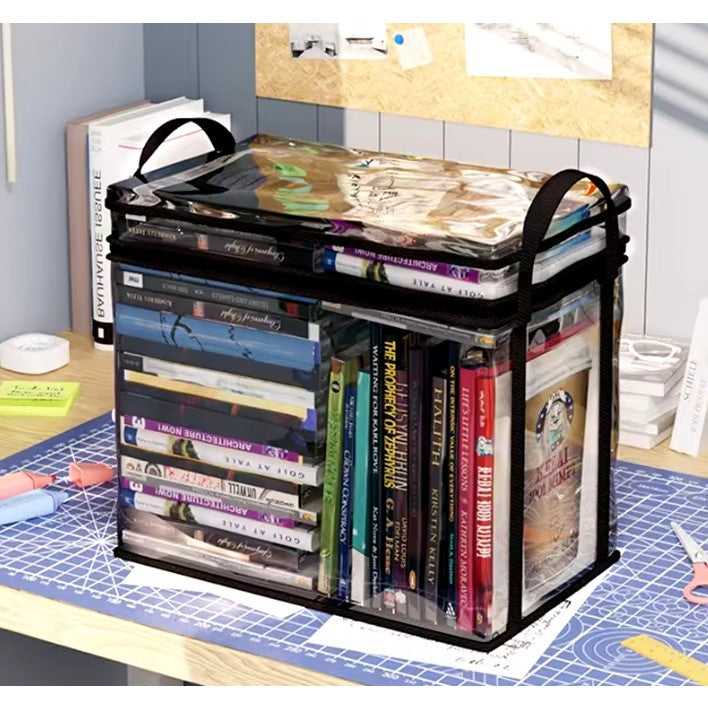 Cutie de Depozitare, Klevo, din PVC + Textil, Rezistenta la Apa, Geanta pentru Carti, 23x17x28 cm, Transparent-Negru