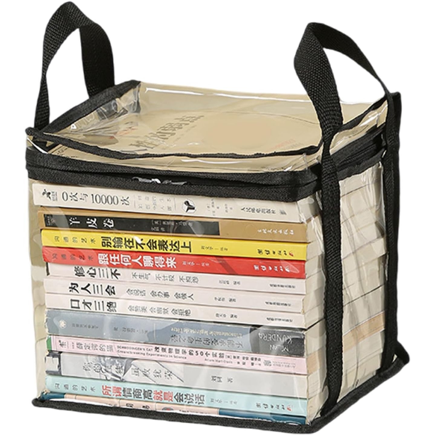 Cutie de Depozitare, Klevo, din PVC + Textil, Rezistenta la Apa, Geanta pentru Carti, 23x17x28 cm, Transparent-Negru