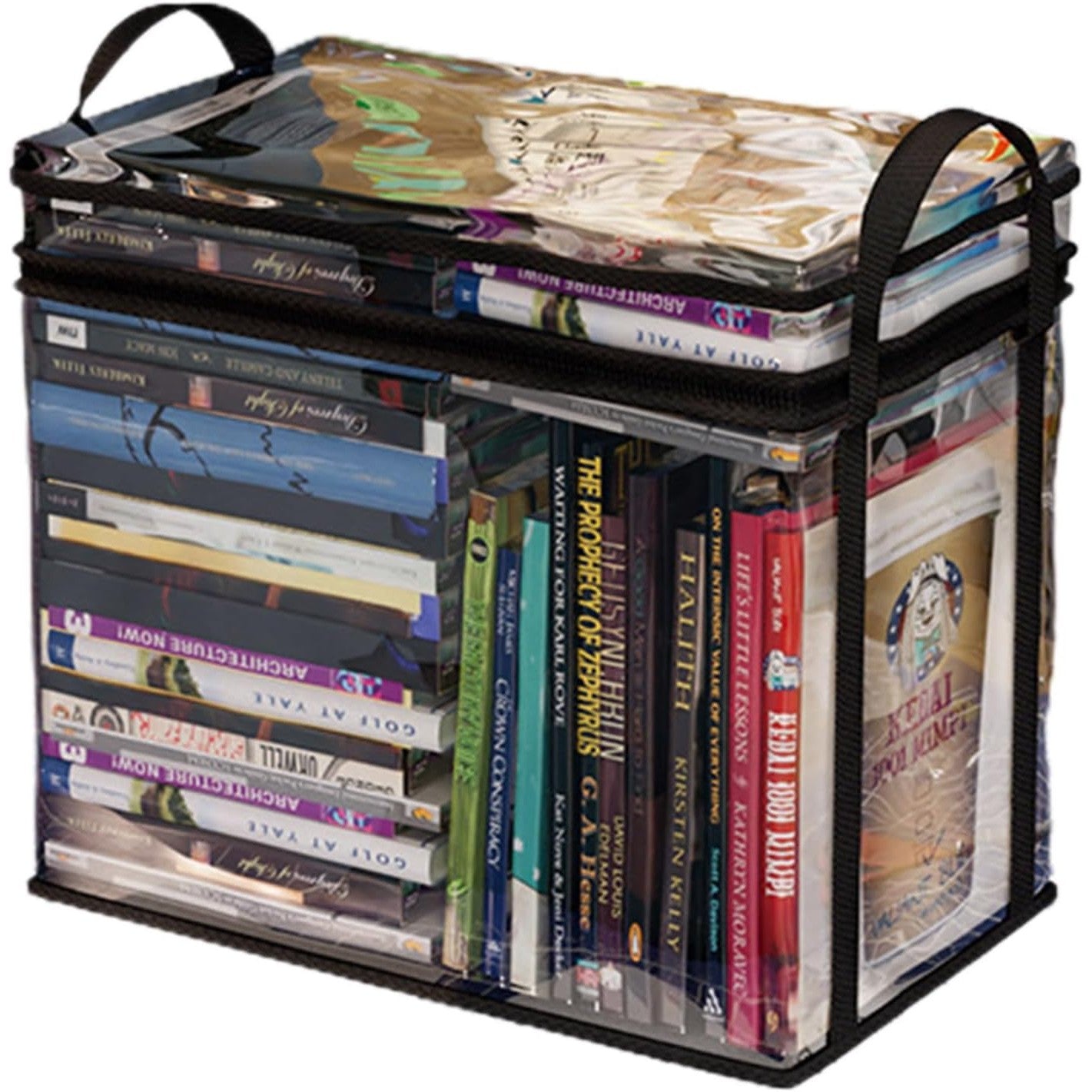 Cutie de Depozitare, Klevo, din PVC + Textil, Rezistenta la Apa, Geanta pentru Carti, 38x24x32 cm, Transparent-Negru