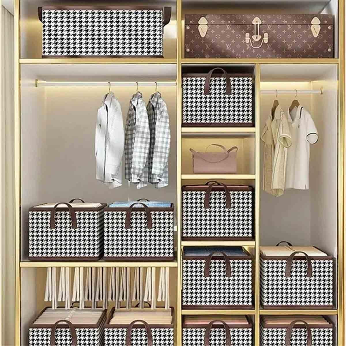 Cutie De Depozitare, Klevo, Pentru Haine, Lenjerie, Sosete Si Sutiene, Material Textil, 6 Compartimente, 44x30x20 cm, Culoare Alb-Negru