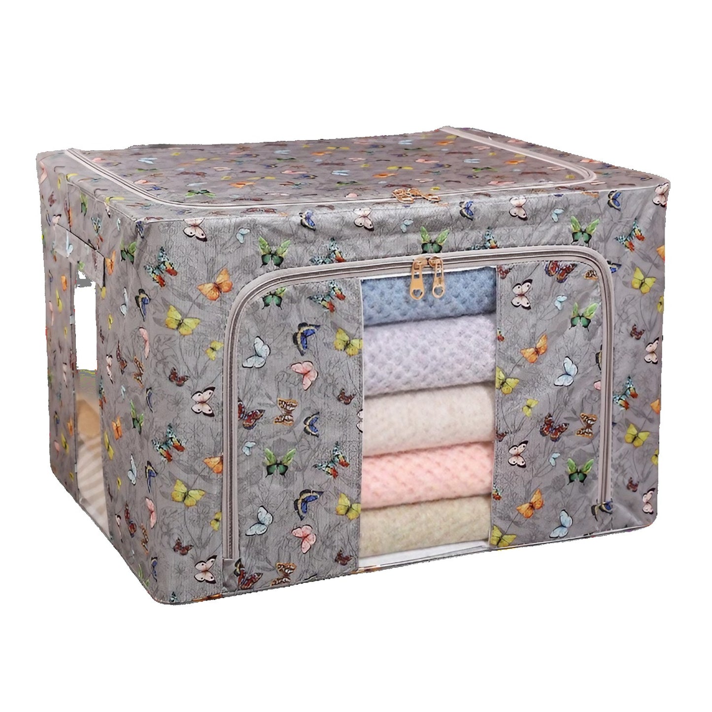Cutie Depozitare, Klevo, 66L, din Material Textil, 50 x 40 x 33 cm, pentru Haine si Lenjerii, Model Fluturasi, Gri Inchis